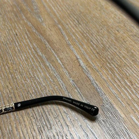 Chanel Black & Gold with black leather band on arms Square Sunglasses - Picture 5 of 6